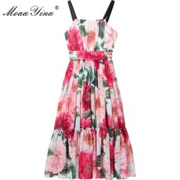 Fashion Designer dress Summer Women's Dress Backless spaghetti strap Floral Print Bohemia Chiffon Vacation Beach 210524