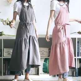 Brief Nordic Wind Mermaid Fairy Cotton Linen Cooking Kitchen Apron For Woman Dress Flower Shop Smock Hairdresser Bib 211222