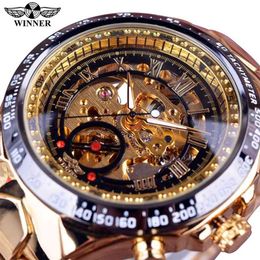 Winner Mechanical Sport Design Bezel Golden Watch Mens Watches Top Brand Luxury Montre Homme Clock Men Automatic Skeleton Watch 210804