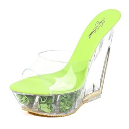 HOKSVZY Super High Heel Cool Slipper Transparent Speziell geformter Kristall Slipper Wasserdichte Plattform 15CM Wedges Damen Sandale GFHF5745