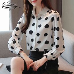 Arrival Long Sleeve Chiffon Shirt Cardigan Spring Autumn Polka Dot Women Tops Turn-down Collar 6764 50 210521