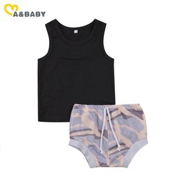 0-24M Casual born Toddler Baby Boy Clothes Set Black Vest Sleeveless T shirt Tops Shorts Outfits Clothing Costumes 210515
