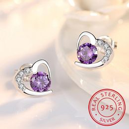 Small White Purple Crystal Earring for Girl Children Lovely Heart Shaped Mosaic CZ Zirconia Earrings Party Birthday Jewelry