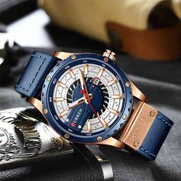 CURREN Top Brand Luxury Fashion Casual Sport Watches for Men Black Military Leather Wrist Watch Man Clock Fashion Men Wristwatch 210329