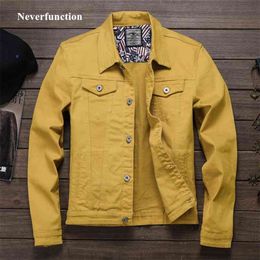 Spring Autumn Red white Black Yellow army green Jeans Jacket Men Slim Streetwear Denim Hip Hop Bomber Homme 210811