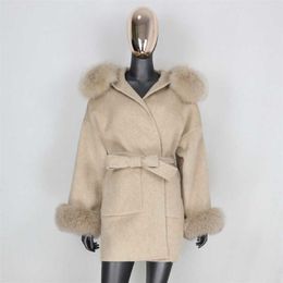 FURBELIEVE Real Fur Coat Winter Jacket Women 100% Natural Collar Cuffs Cashmere Wool Blends Oversize Outerwear 211110