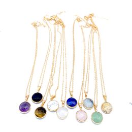 Mode Facettierte Runde Chakra Steine Anhänger Halskette Reiki Healing Kristall Charms für Männer Frauen Schmuck Gold Legierung Kette Großhandel