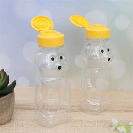 12pcs 240ml Plastic Squeeze Condiment Bottles Bear Shape Honey Sauce Mustard Jam Dispenser 210626