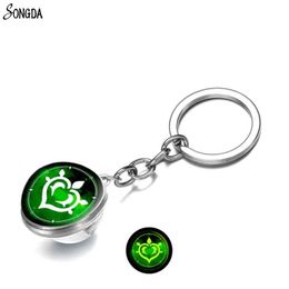Glowing Anime Genshin Impact Game Cosplay Prop Keychain Eye of God Water Wind Thunder Fire Rock Ice Element Glass Ball Key Rings Y0728
