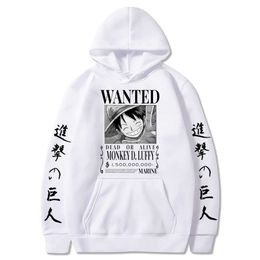 Attack on Titan One Piece Luffy Hoodie Men Fashion Homme Fleece Hoodies Japanese Anime Printed Male Streetwear Oversized Clothes Y0804