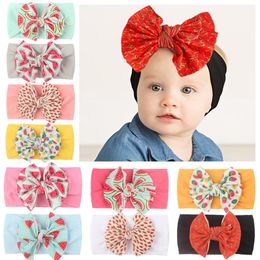 15749 Europe Fashion Infant Baby Nylon Headband Kids Watermelon Printed Bowknot Elastic Hair Band Children Soft Headwear Hairbands 10 Colors