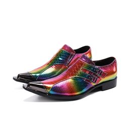 Laser Multicolour Party Men Dress Shoes Buckle Real Leather Wedding Formal Shoes Male Pointed Toe Business Shoes