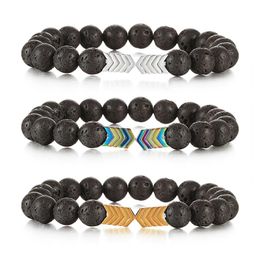 8mm Lava Rock Bead Bracelets Charm Hematite Oil Diffuser Natural Stone Bracelet Bangle Yoga Elastic Jewelry for Women Men