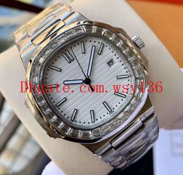 Stainless steel Bracelet Diamond Men's Watches White Dial 5711/1A-010 Asia Mechanical Automatic Mens Date Watch Transparent Back