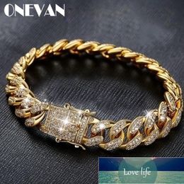 Fashion Men Women Gold Silver Colour Bracelet Hip Hop Punk Style Cuban Paved Clear Rhinestones Bangles for Mens Gift Factory price expert design Quality Latest Style