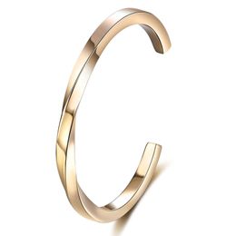 4MM Width 18K Gold Plated Curving Stainless Steel Opening Bangle Bracelet for Women Gift
