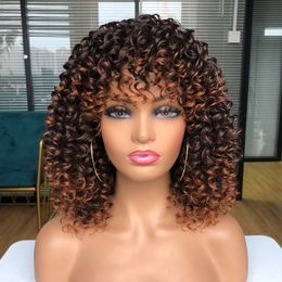 Annivia Afro Kinky Curly Wig With Bangs For Black And White Women Synthetic Omber Glueless Natural High Temperature Curls 14inchfactory dire