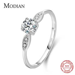Romantic Wedding Ring real 925 Sterling Silver Round Zirconia Classic Finger Rings For Women Engagement Fine Jewelry Gift 210707