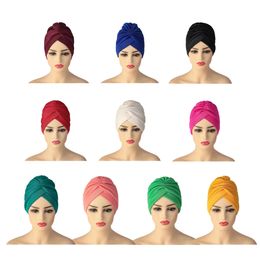 Twisted Turban Caps for Women Handmade African Auto Gele Headtie Soild Color Women's Head Wraps Muslim Headscarf Hijab Bonnet