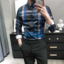 Plaid Shirts Men Formal Business Casual Shirt Long Sleeve Streetwear Clothing Social Party Blouse Camisas Para Hombre 210527