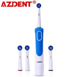 AZDENT AZ-2 P Rotating Electric Toothbrush 4 Replaceable Heads Dry Battery Powered Teeth Brush Oral Hygiene Clean 220224