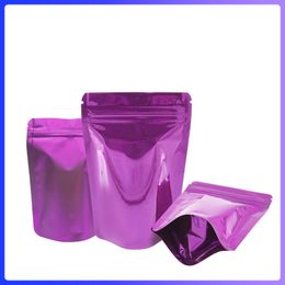 Various Sizes Purple Zip Lock Packing Stand up Dry Food Bags 100pcs/lot Aluminium Foil Zipper Seal Mylar Pouches with Tear Notch