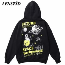 LENSTID Men Hip Hop Winter Fleece Pullover Hoodies Spaceman Planet Print Harajuku Streetwear HipHop Cotton Hooded Sweatshirts 211014