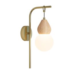 Creative Design Brass Wall Lamp With Glass Shade Foyer Bedroom Restaurant Gourd Shape Oak Sconce Light Indoor Lighting