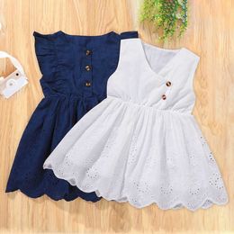 FOCUSNORM Princess Baby Girls Summer Dress Solid Lace Floral Ruffle Sleeve Knee Length A-Line Dress Q0716