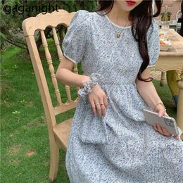 Gaganight Floral Print Women Dress Puff Short Sleeve Party Mini Dresses Elegant Lace Up Summer Vintage Dress Female Vestido 210519
