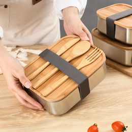 Japanese-style Lunch Box 304 Stainless Steel Bamboo Cover for School Office Worker Students Kids Dinnerware Food Storage Box