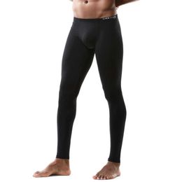 Men long johns Sexy Tight Low-rise Solid Colour Warm Pants Breathable Casual Home Trousers high stretch underpants p0810