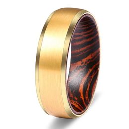Wedding Rings Carvort 8mm Gold Tungsten Ring For Men Beveled Edges Matte Band African Wenge Wood Sleeve Inside
