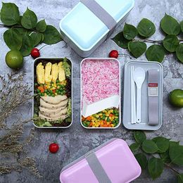Food Container Bento Box Lunch Set Plastic Fashion Japanese Double Sealed Heat Preservation Fresh-keeping Leak-proof 210423