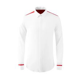 New Cotton Male Shirts Luxury Long Sleeve Red Webbing Splicing Casual Mens Dress Shirts Fashion Slim Fit Party Man Shirts 4XL