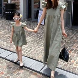 MILANCEL Summer Family Matching Outfits Mother Kids Overalls Puff Sleeve Shorts Loose Look 210724