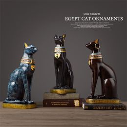 -Egipcio gato resina artesanía vintage decoración casera moderna vendimia baster diosa dios faraón estatua estatua de figurilla para adornos de mesa regalo 210827