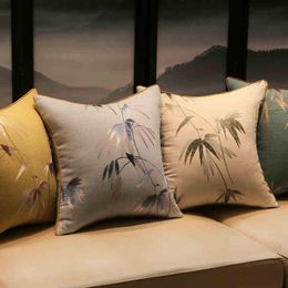 Cushion/Decorative Pillow Chinese Style Embroidered Bamboo Cushion Cover Pillowcase Cotton Linen Decorative Sofa Lumbar Backrest