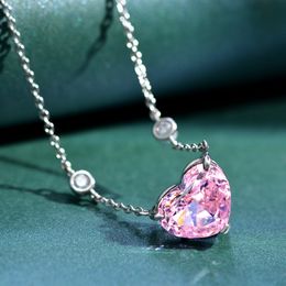 Heart Lovers Pink Diamond Pendant 100% Real 925 Sterling Silver Party Wedding Pendants Necklace For Women Bridal Chocker Jewellery