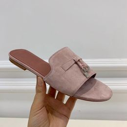 Fashion slippers Luxury designer sandals Women Summer Charms Sandal outdoor casual shoe classic Suede walking Flats mules with Buckle Slides leather slipper
