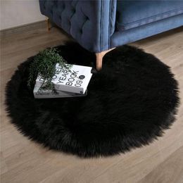 Carpets Faux Fur Burgundy Round Area Rug Fluffy Indoor Carpet For Bedroom Dorm Room Kids Baby Living Home Decorate Floor Black