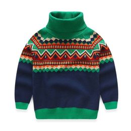 Cold Winter Warm 3 4 6 8 10 12 Years 100-150cm Teenage Thickening High Neck Knitted Turtleneck Sweater For Baby Kids Boys 210701