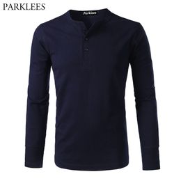 Mens Casual Heavyweight Long Sleeve 3 Button Tshirts Slim Fit V Neck Thick Cotton Tee Shirt Homme Amekaji Henley Tees 210522