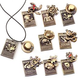 Pendant Necklaces Anime One Piece Monkey Luffy Hat Whitebeard Figure Nami Ace Chopper Wanted Necklace Men Jewellery Souvenirs Accessories