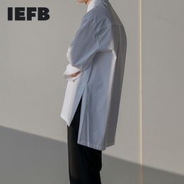 IEFB spring men's long sleeve side split white shirt fashion loose casual korean trend blouse mans single breast 9Y5456 210524