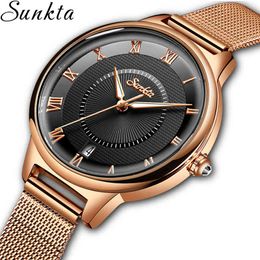 SUNKTA Luxury Watch Women Waterproof Rose Gold Steel Strap Ladies Wrist Watches Top Brand Date Clock Relogio Feminino 210517