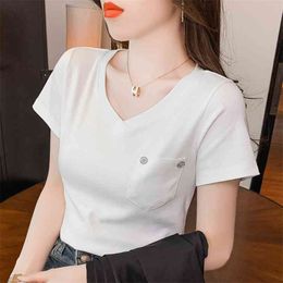 Women T-shirts Casual Harajuku pocket ops ee Summer Female Short Sleeve For Clothing y2k top 210507