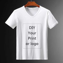 Customised Print V-neck T Shirt for Men DIY Your Like Photo or White Top Tees Women's and Men's Clothes Modal T Shirt X0621