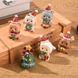 Decorative Objects & Figurines Resin Animal Ornaments Mini Christmas Santa Snowman Tree Figurine Home Decoration Accessories For Living Room