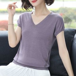 Knitted Women V neck hollow out Sweater Pullovers Summer Basic Women Oversized Sweaters Pullover Slim female top 210604